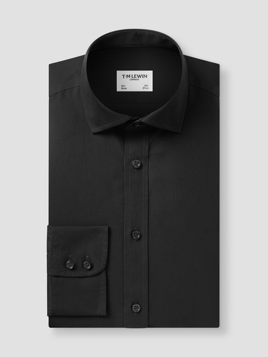 Non-Iron Black Poplin Slim Fit Single Cuff Classic Collar Shirt