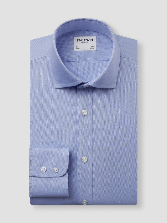 Non-Iron Blue Oxford Slim Fit Single Cuff Classic Collar Shirt