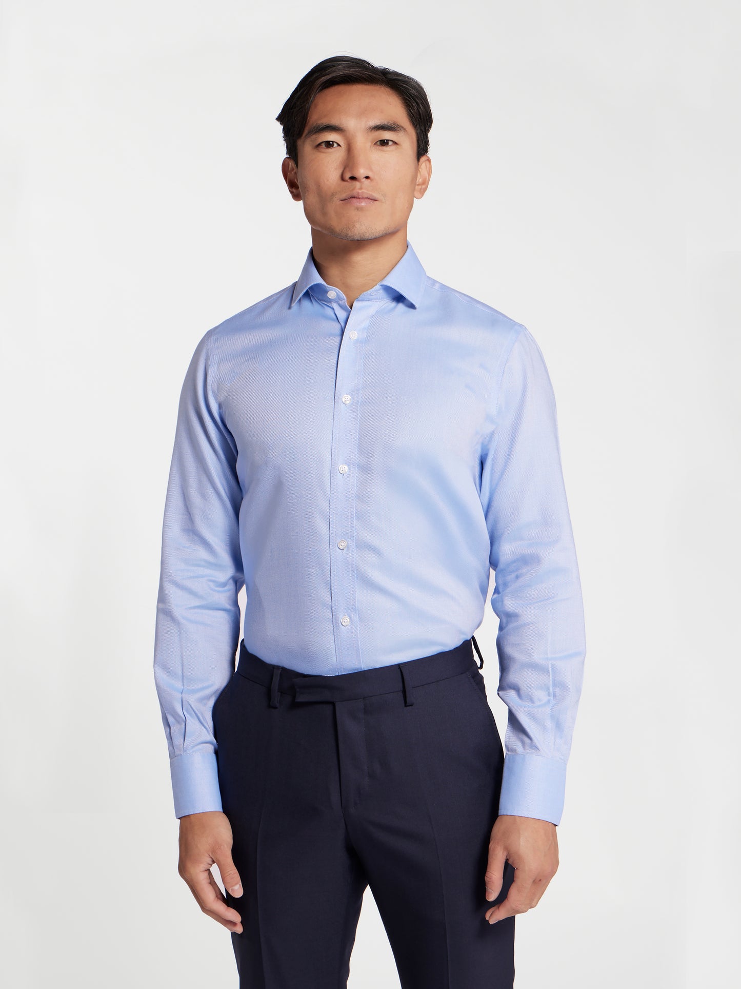 Non-Iron Blue Oxford Fitted Single Cuff Classic Collar Shirt