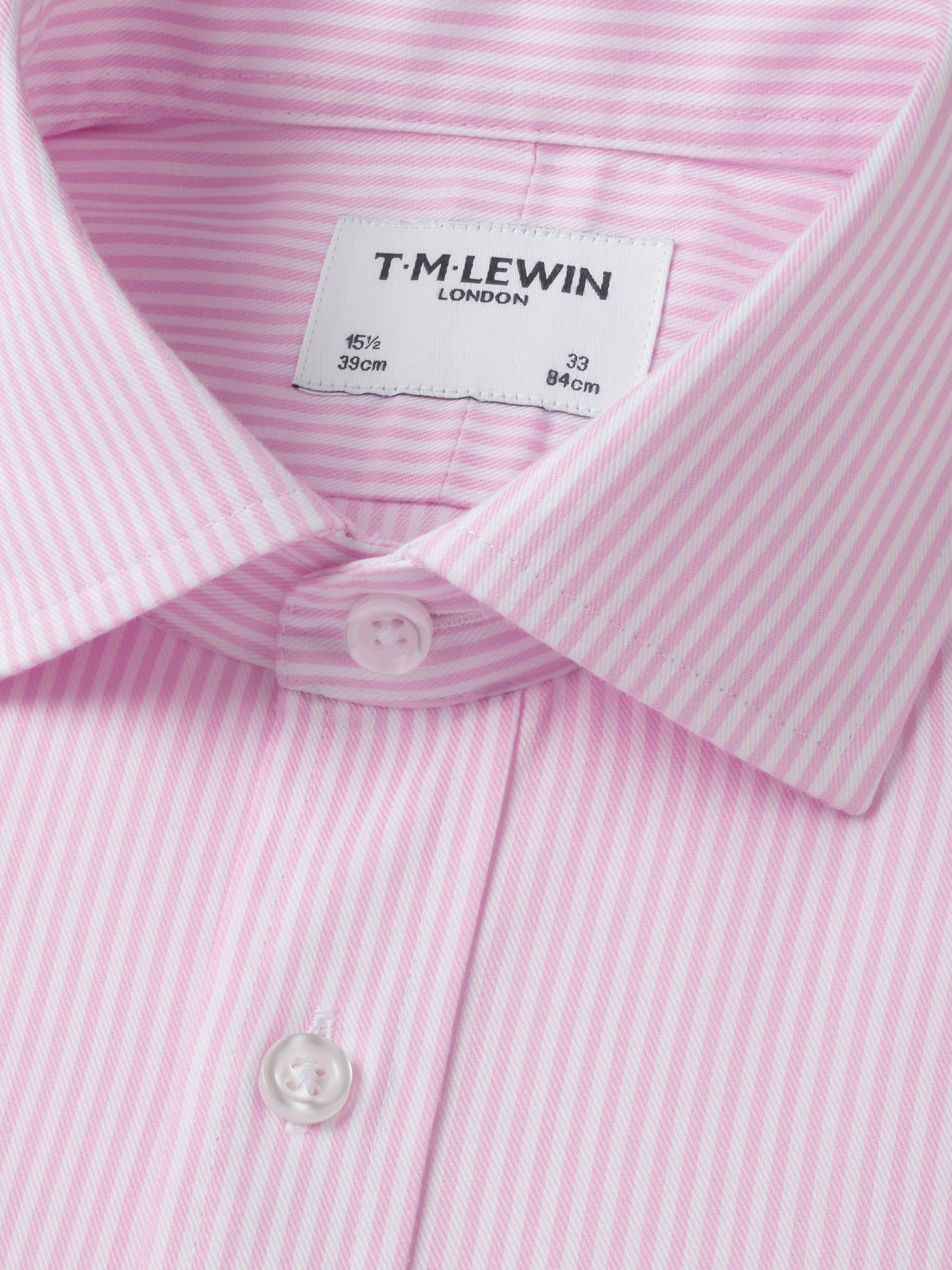 Non-Iron Pink Bengal Stripe Twill Fitted Single Cuff Classic Collar Shirt