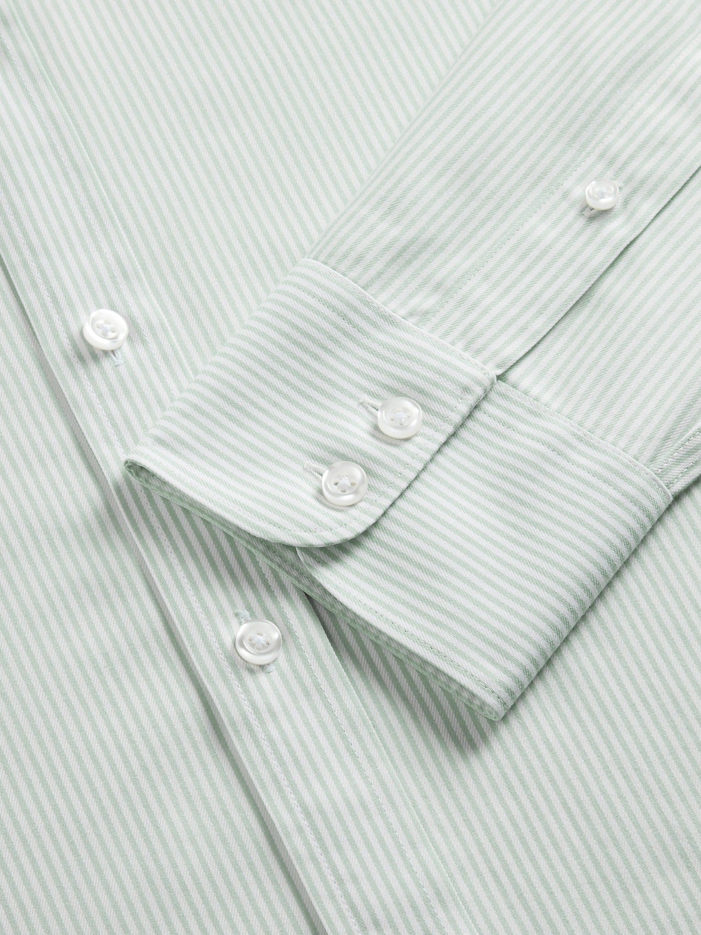 Non-Iron Green Bengal Stripe Twill Slim Single Cuff Classic Collar Shirt