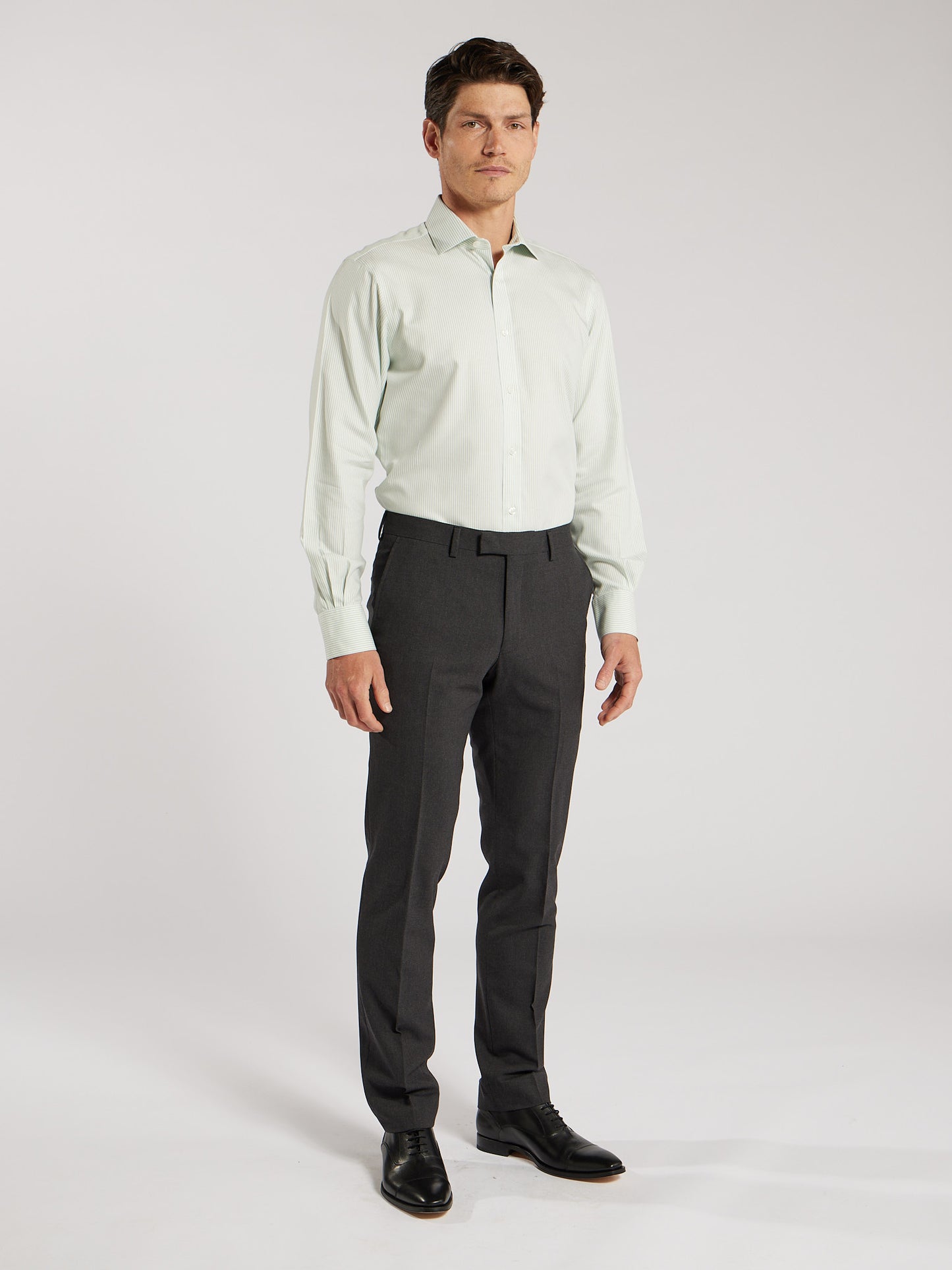 Non-Iron Green Bengal Stripe Twill Fitted Single Cuff Classic Collar Shirt