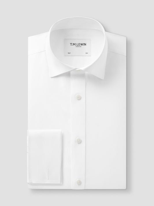 Non-Iron White Twill Slim Fit Double Cuff Classic Collar Shirt