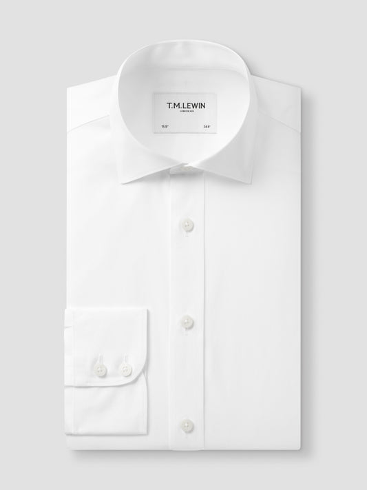 Non-Iron Plain White Poplin Slim Fit Single Cuff Classic Collar Shirt