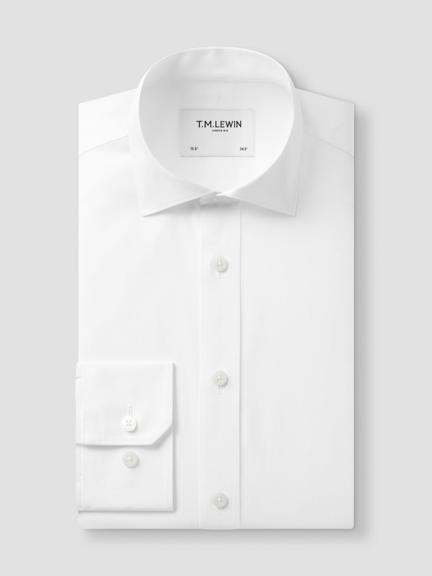 Non-Iron Plain White Poplin Super Fitted Single Cuff Classic Collar Shirt