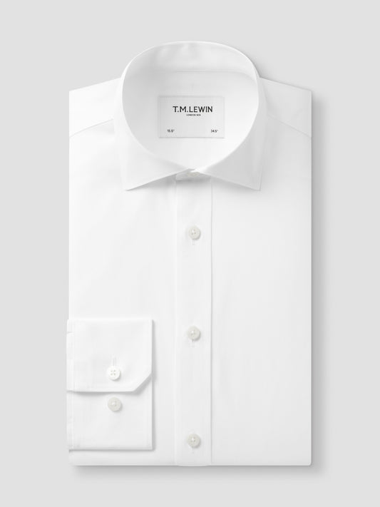 Non-Iron Plain White Poplin Fitted Single Cuff Classic Collar Shirt