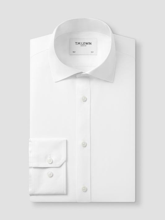 Non-Iron Plain White Oxford Fitted Single Cuff Classic Collar Shirt