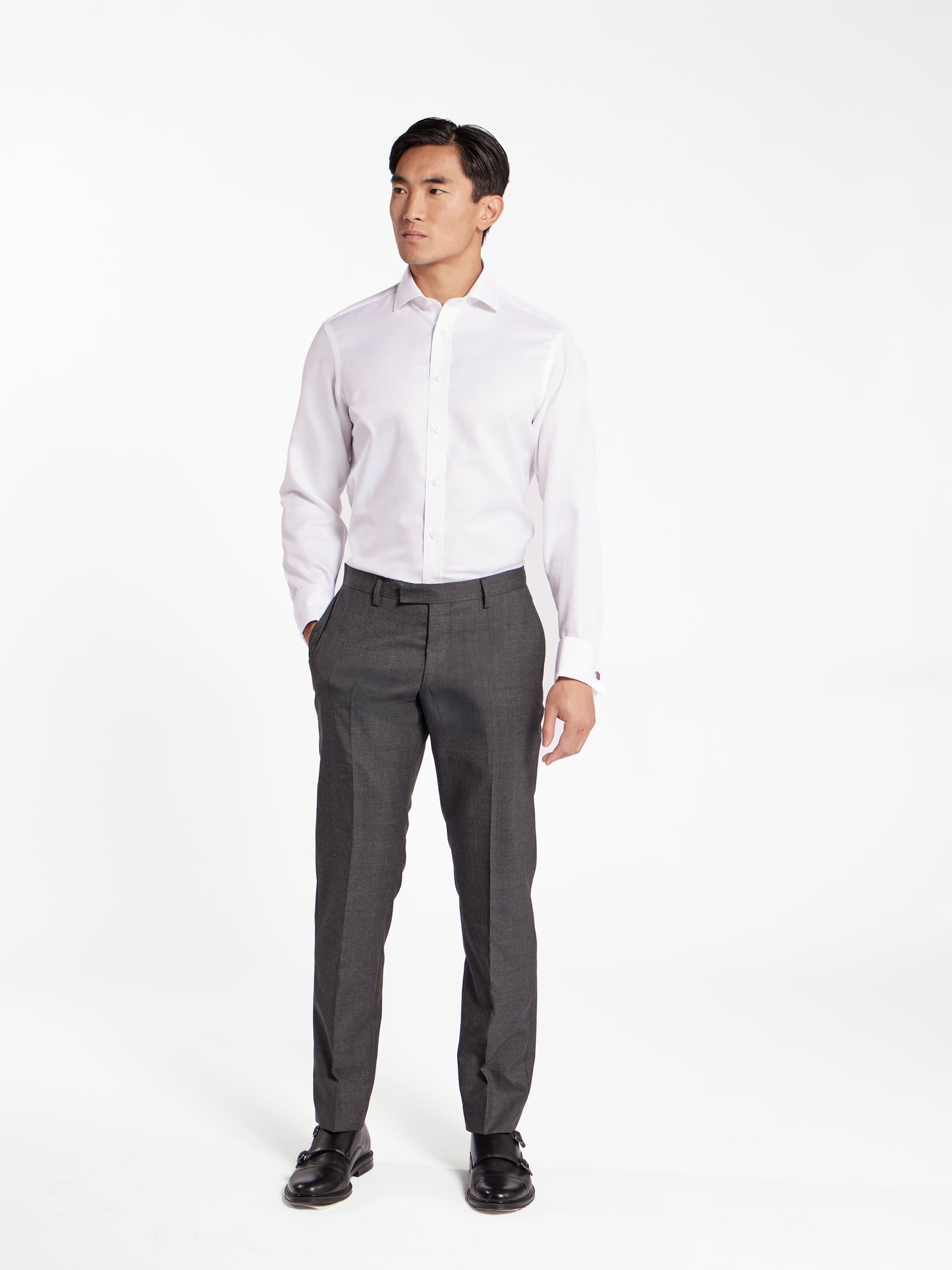 Non-Iron Plain White Oxford Super Fitted Double Cuff Classic Collar Shirt