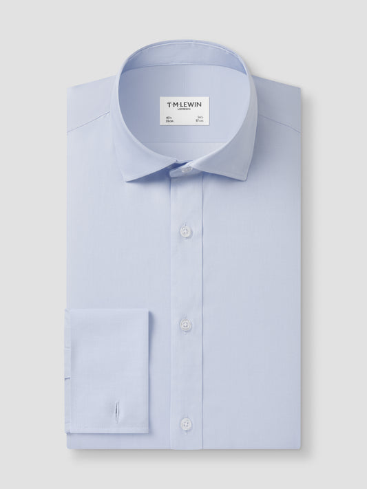Non-Iron Light Blue Twill Slim Fit Double Cuff Classic Collar Shirt
