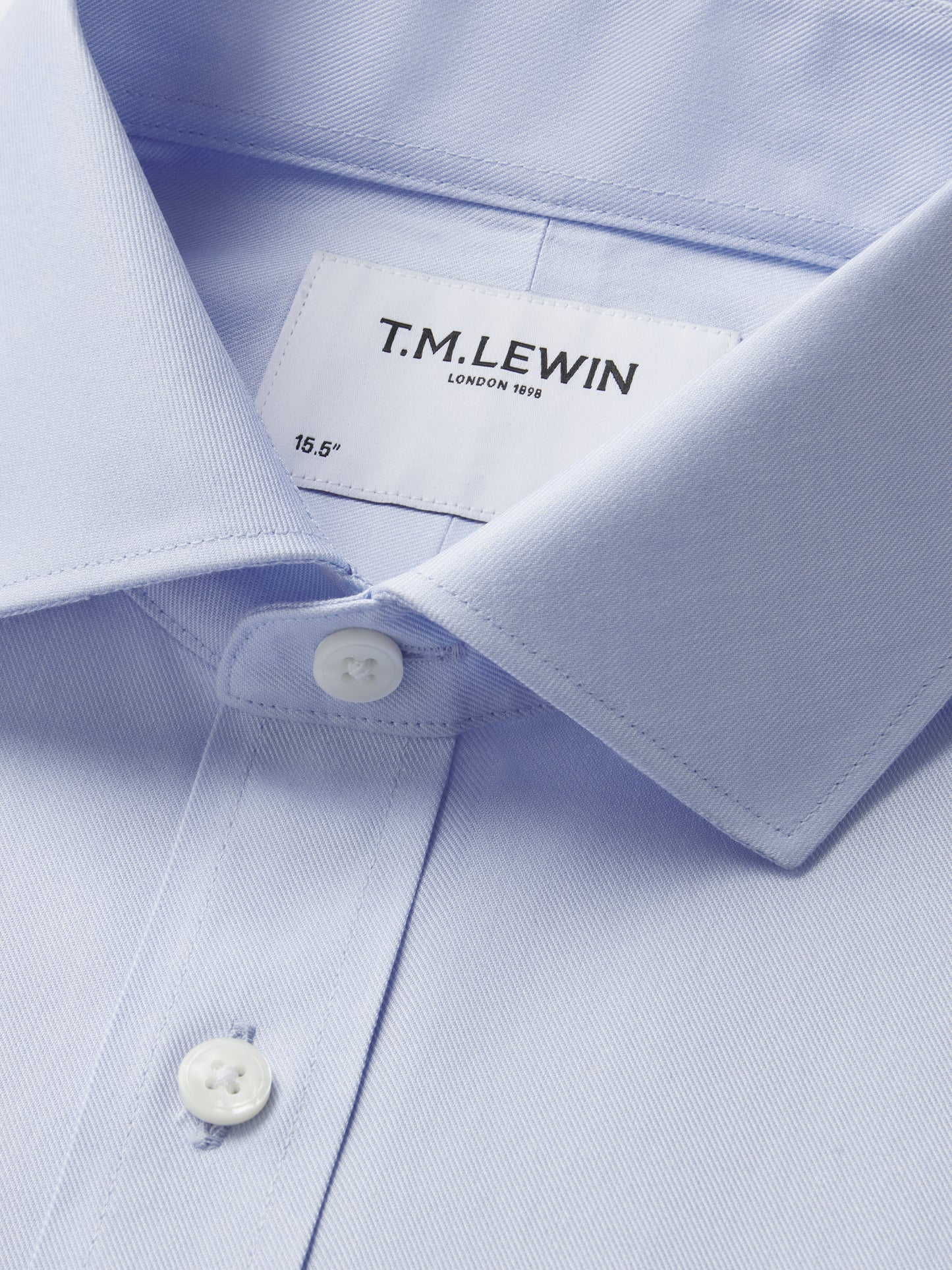 Non-Iron Plain Light Blue Twill Fitted Single Cuff Classic Collar
