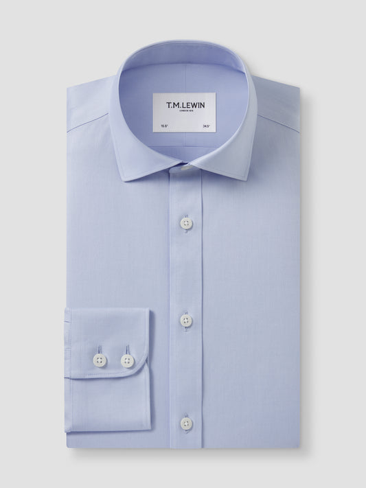 Non-Iron Plain Light Blue Twill Regular Fit Single Cuff Classic Collar