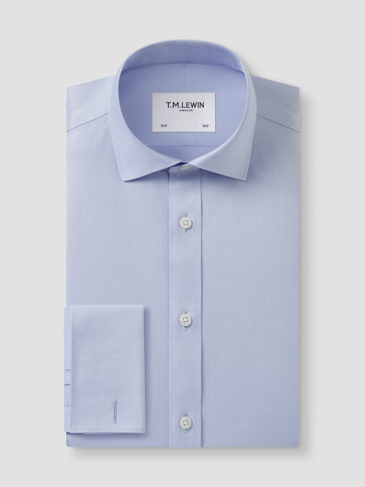Non-Iron Plain Light Blue Twill Super Fitted Double Cuff Classic Collar