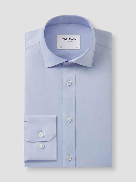 Non-Iron Plain Light Blue Twill Super Fitted Single Cuff Classic Collar