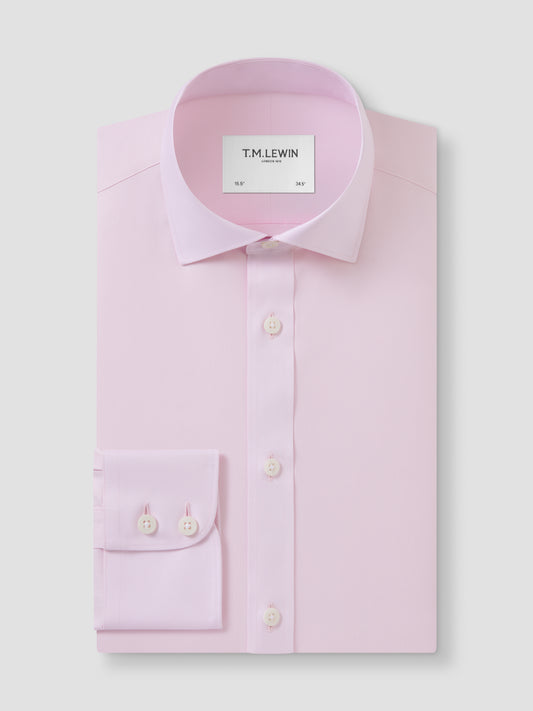 Non-Iron Plain Light Pink Twill Slim Fit Single Cuff Classic Collar