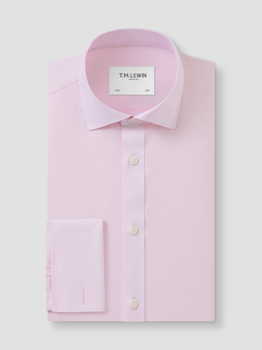 Non-Iron Plain Light Pink Twill Regular Fit Double Cuff Classic Collar