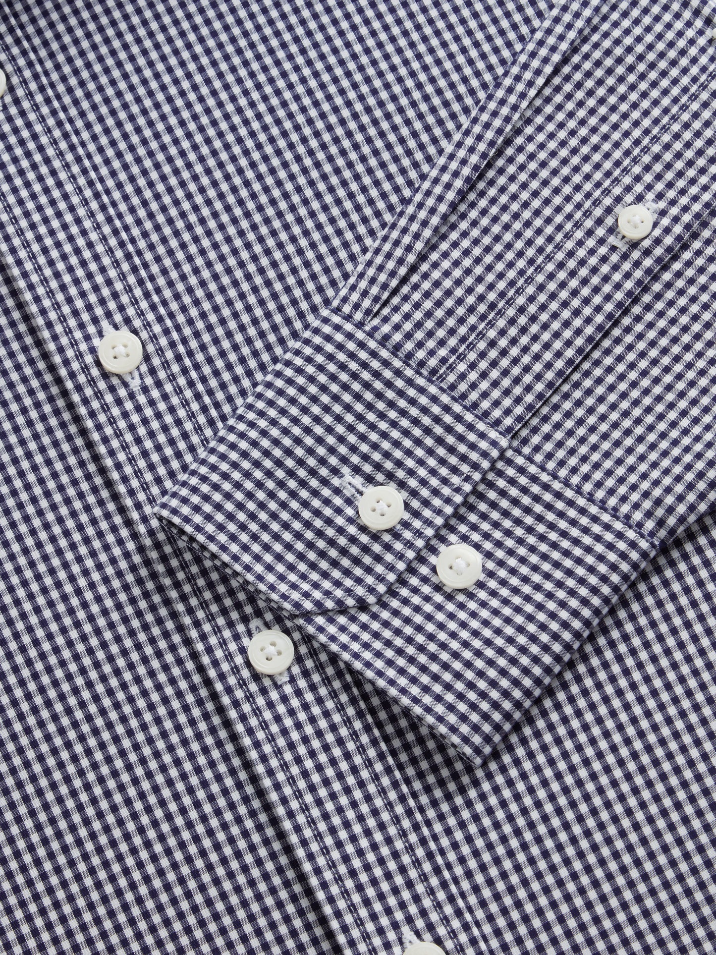 Non-Iron Gingham Navy Poplin Super Fitted Single Cuff Classic Collar Shirt
