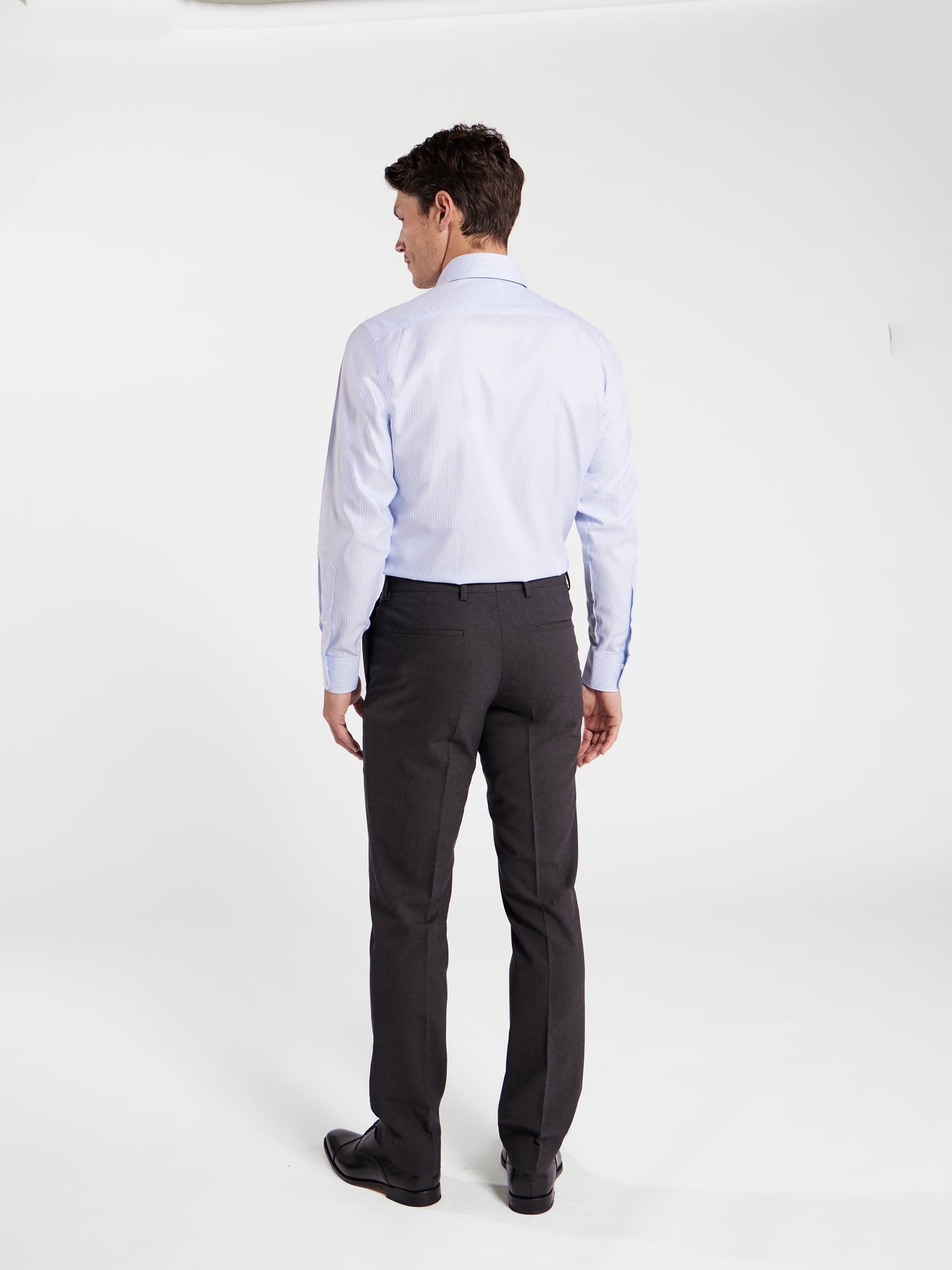 Non-Iron Chalk Stripe Light Blue Twill Slim Fit Single Cuff Classic Collar