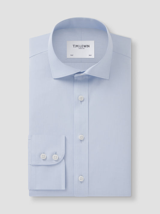 Non-Iron Plain Light Blue Poplin Slim Fit Single Cuff Classic Collar Shirt