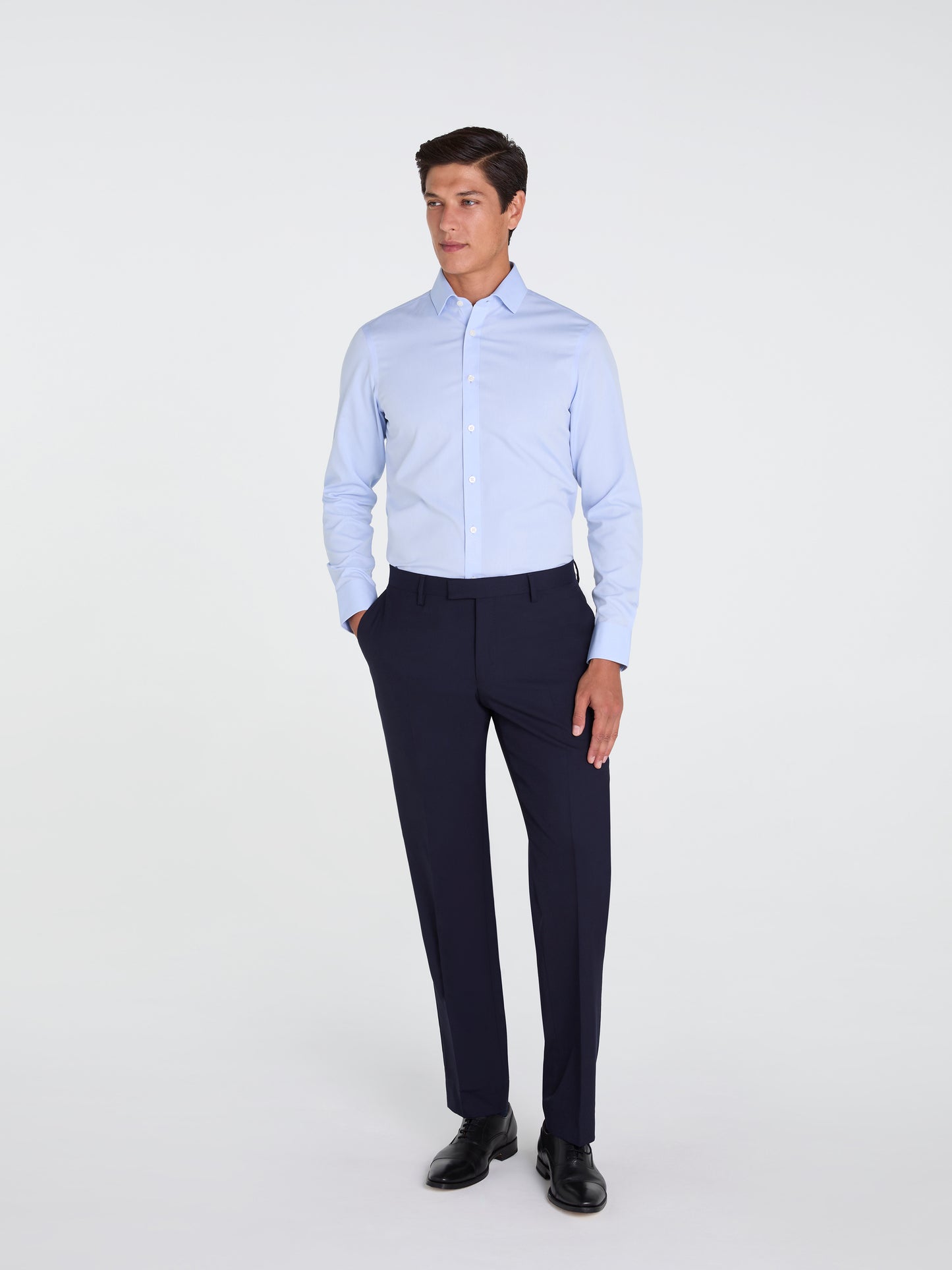 Non-Iron Plain Light Blue Poplin Super Fitted Single Cuff Classic Collar Shirt