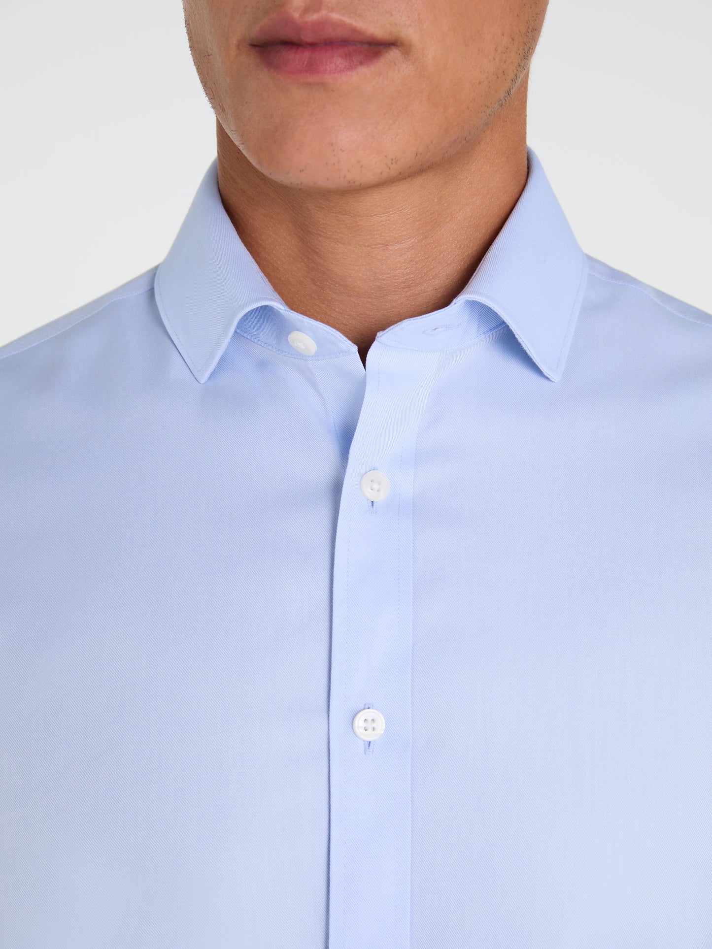 Non-Iron Plain Light Blue Poplin Super Fitted Single Cuff Classic Collar Shirt