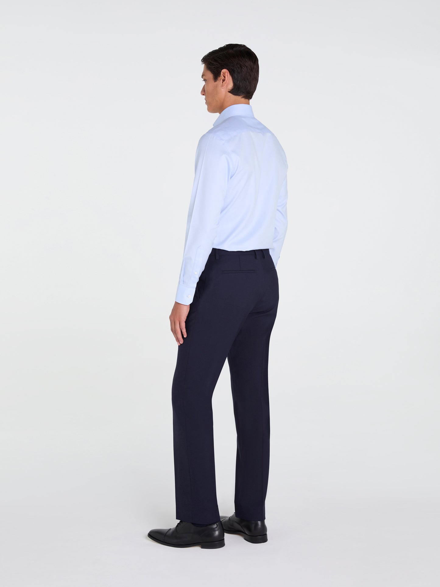 Non-Iron Plain Light Blue Poplin Super Fitted Single Cuff Classic Collar Shirt