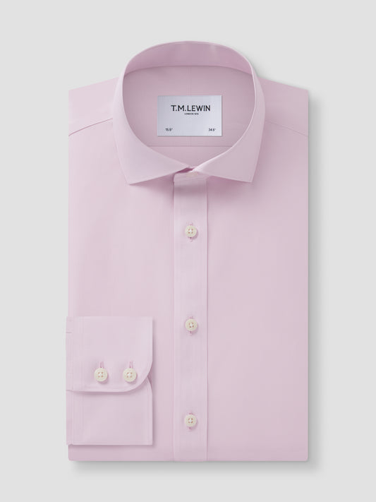 Non-Iron Plain Light Pink Poplin Regular Fit Single Cuff Classic Collar Shirt