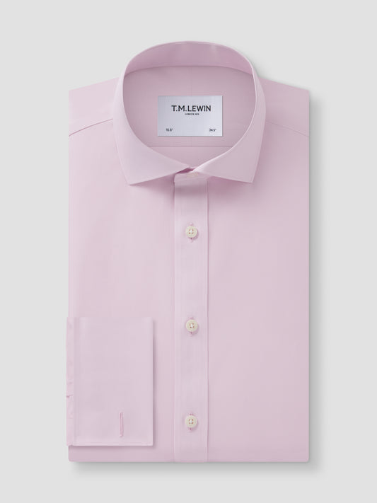 Non-Iron Plain Light Pink Poplin Super Fitted Double Cuff Classic Collar Shirt