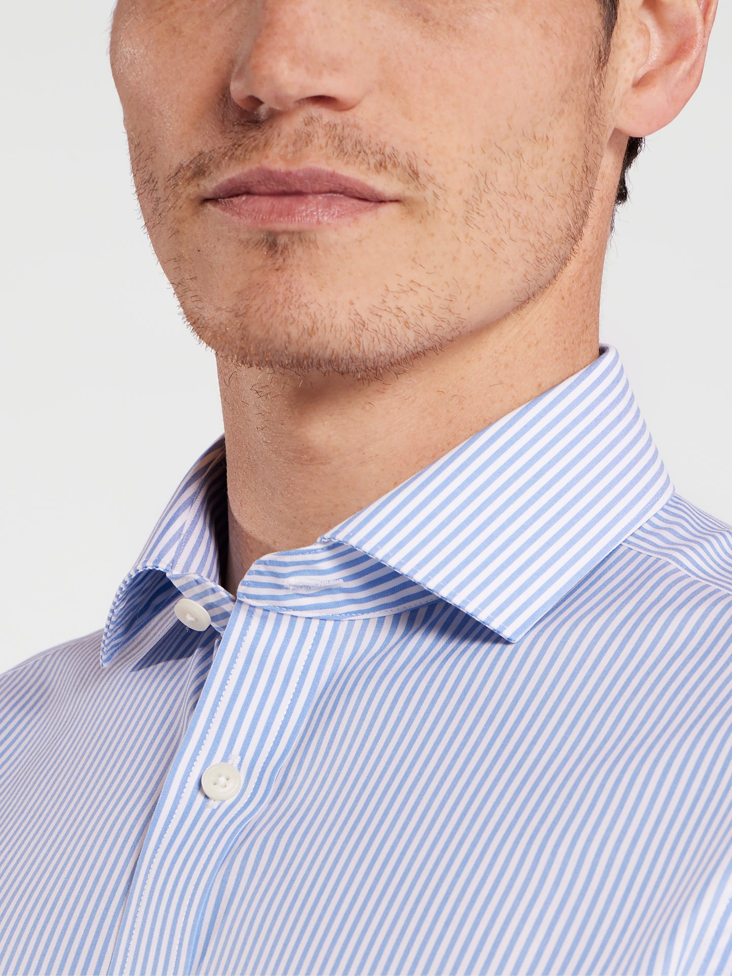 Non-Iron Bengal Stripe Light Blue Poplin Slim Fit Single Cuff Classic Collar Shirt