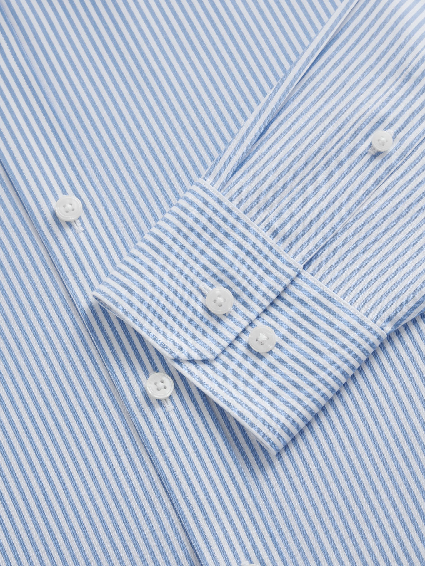 Non-Iron Bengal Stripe Light Blue Poplin Fitted Single Cuff Classic Collar Shirt