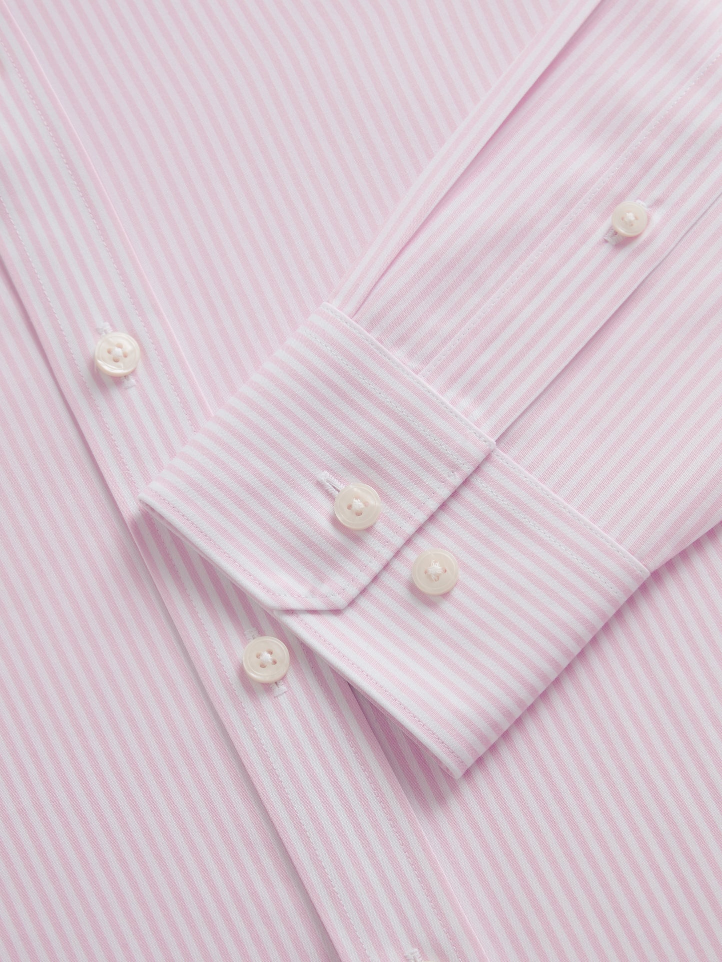 Non-Iron Bengal Stripe Light Pink Poplin Super Fitted Single Cuff Classic Collar Shirt