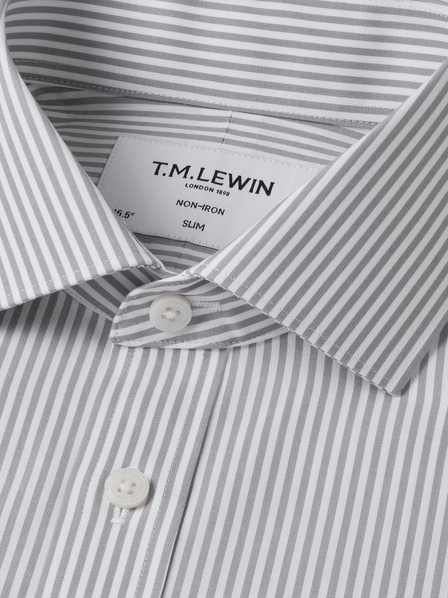Non-Iron Bengal Stripe Grey Poplin Fitted Single Cuff Classic Collar Shirt