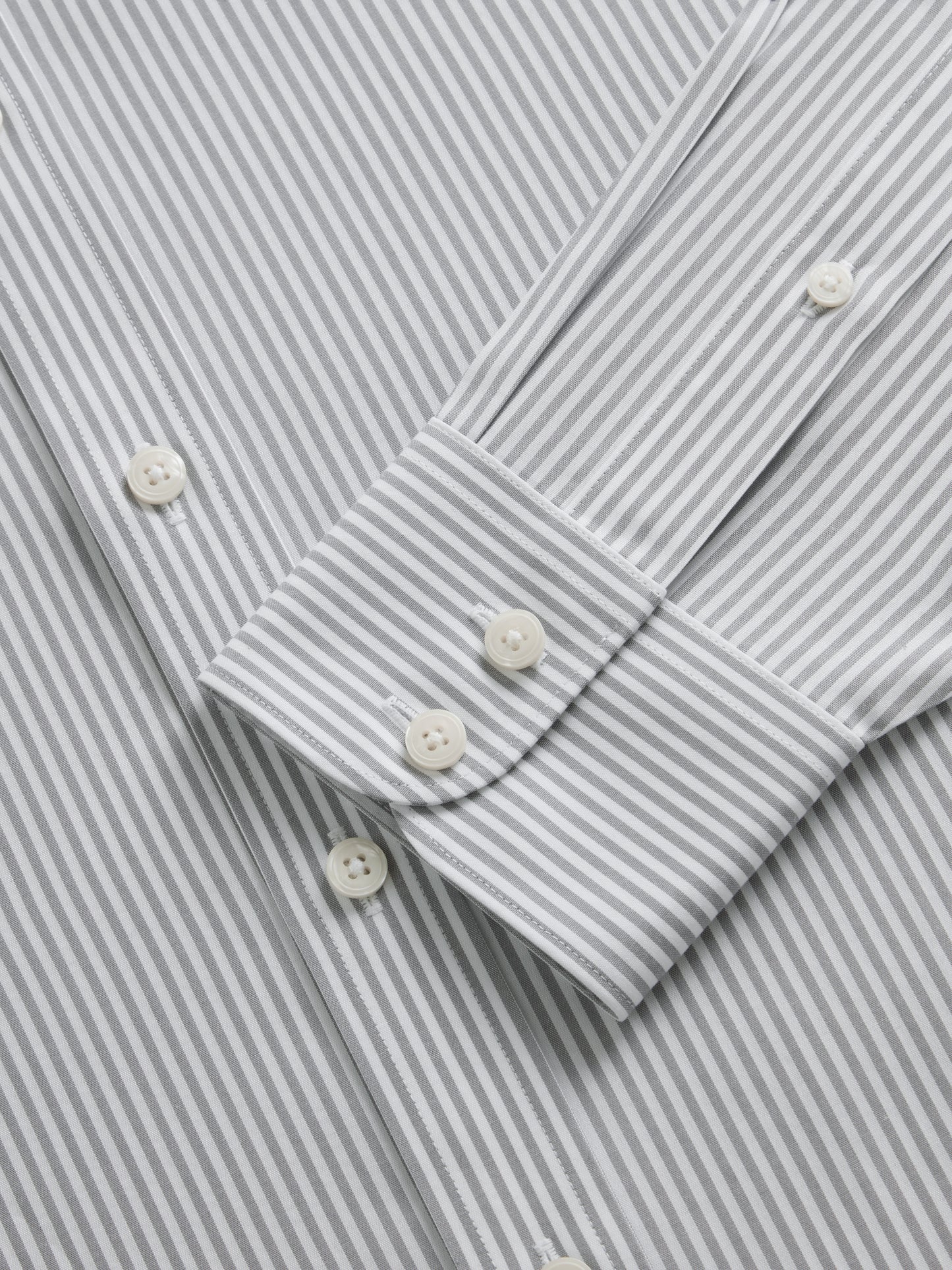 Non-Iron Bengal Stripe Grey Poplin Slim Fit Single Cuff Classic Collar Shirt