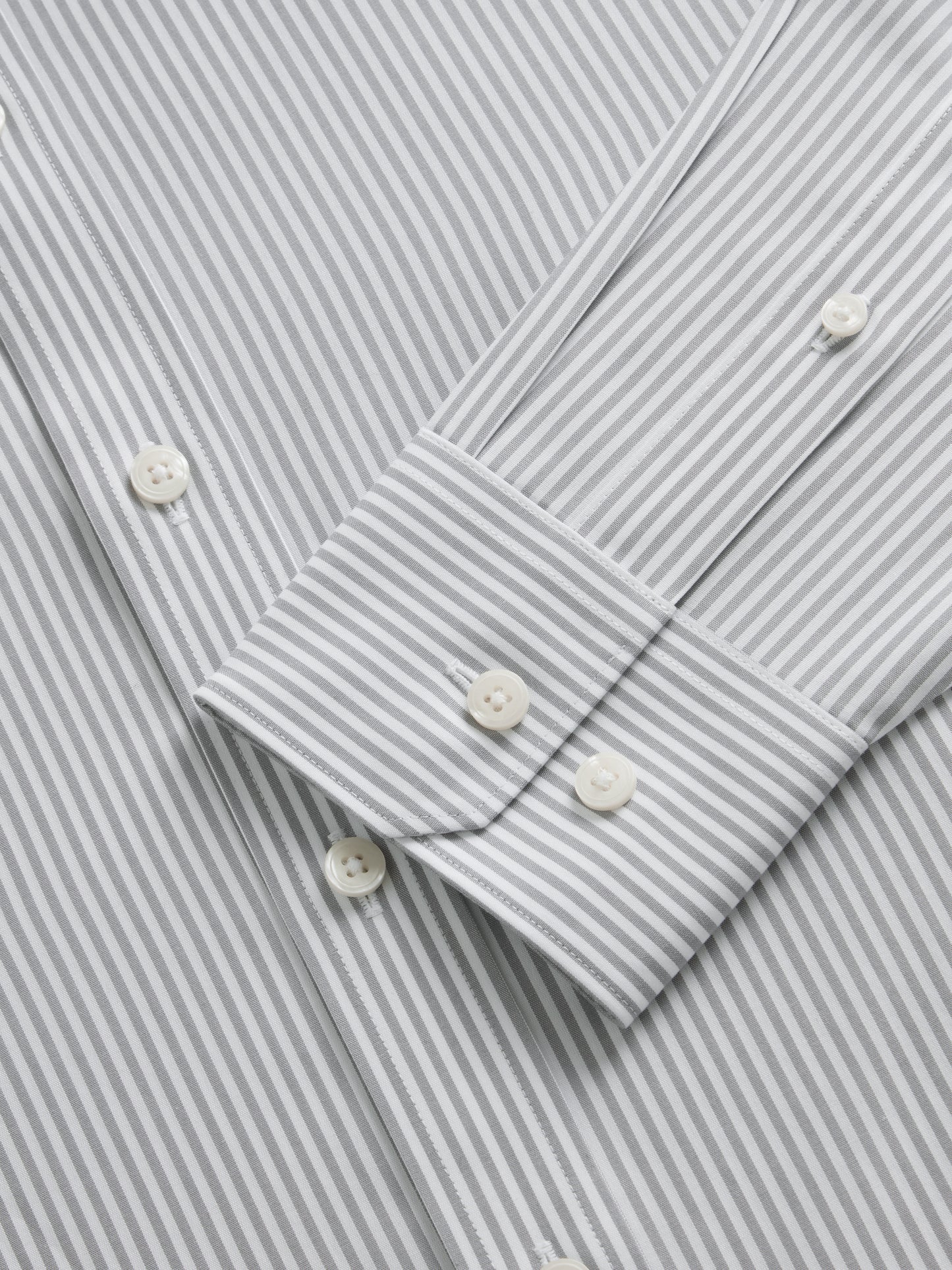 Non-Iron Bengal Stripe Grey Poplin Fitted Single Cuff Classic Collar Shirt