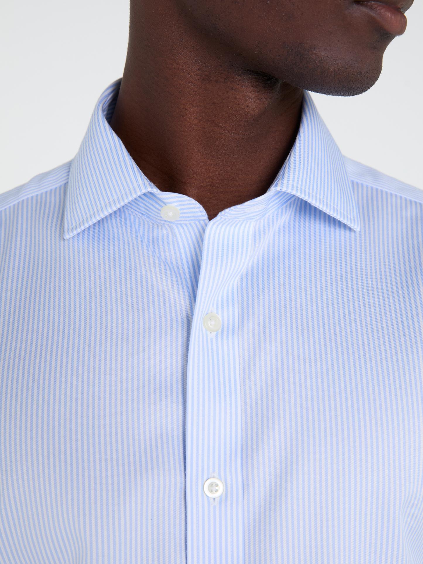 Non-Iron Light Blue Bengal Stripe Twill Fitted Single Cuff Classic Collar Shirt