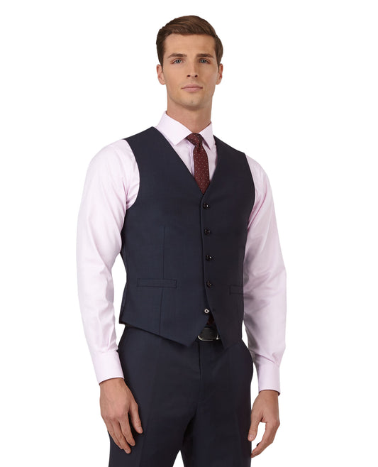 The Beech Slim Fit Navy Blue Textured Weave Waistcoat