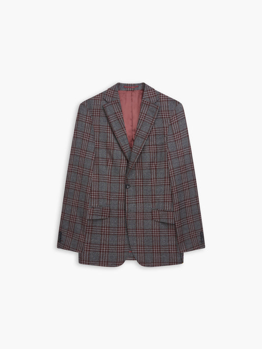 Delancey Slim Fit Grey And Burgundy Checked Jacket