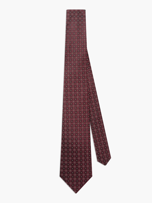 Burgundy Floral-Geo Silk Tie