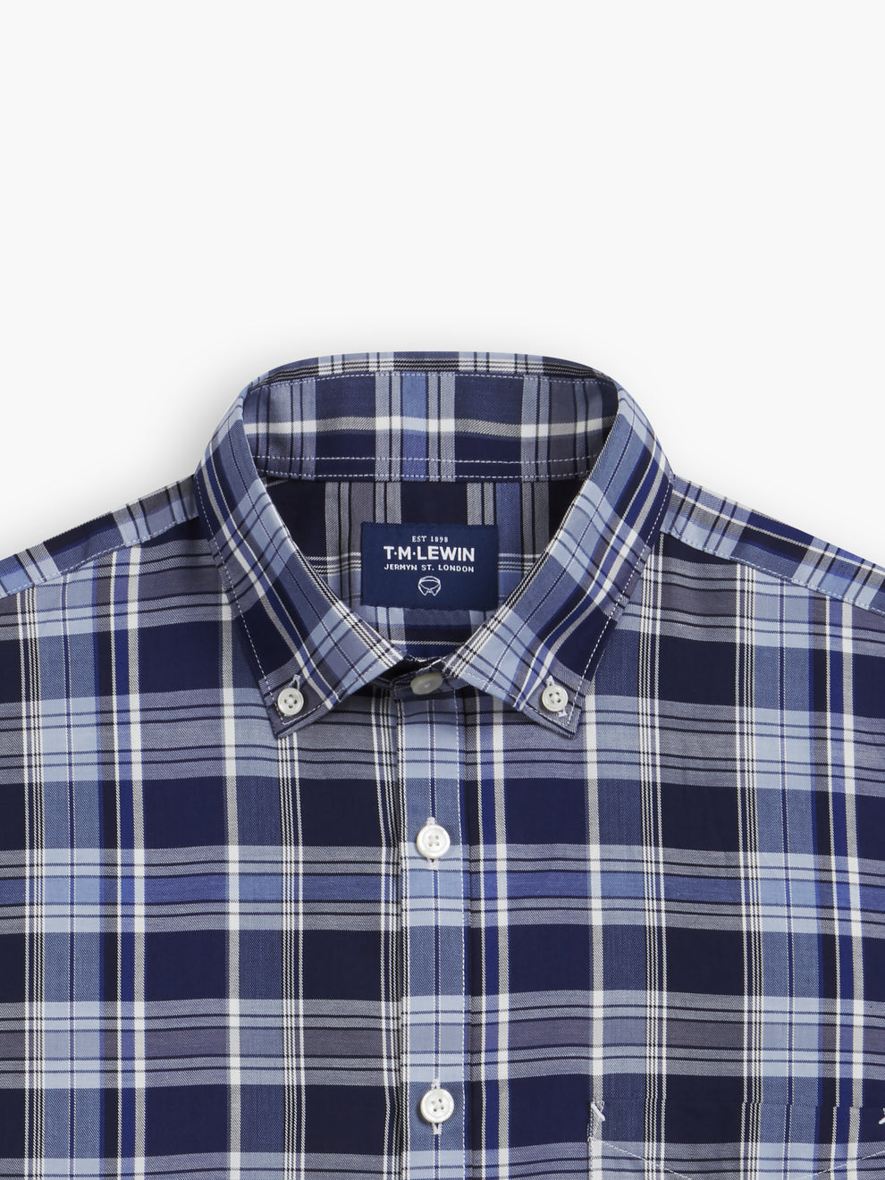 Large Check Slim Fit Blue Navy White Shirt – tmlewinuk