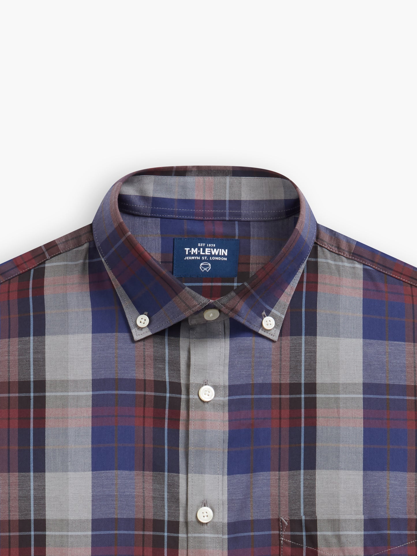 Large Check Slim Fit Navy Red Shirt