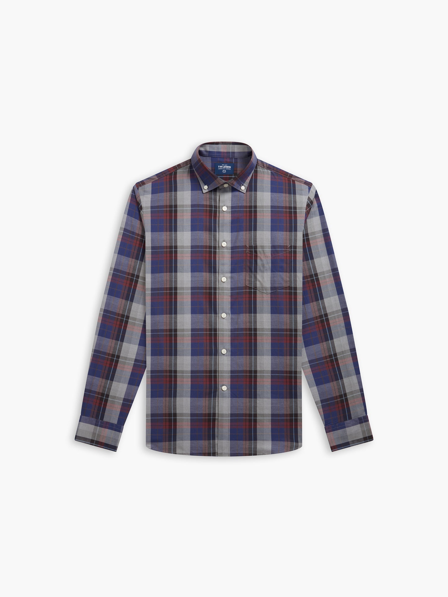 Large Check Slim Fit Navy Red Shirt