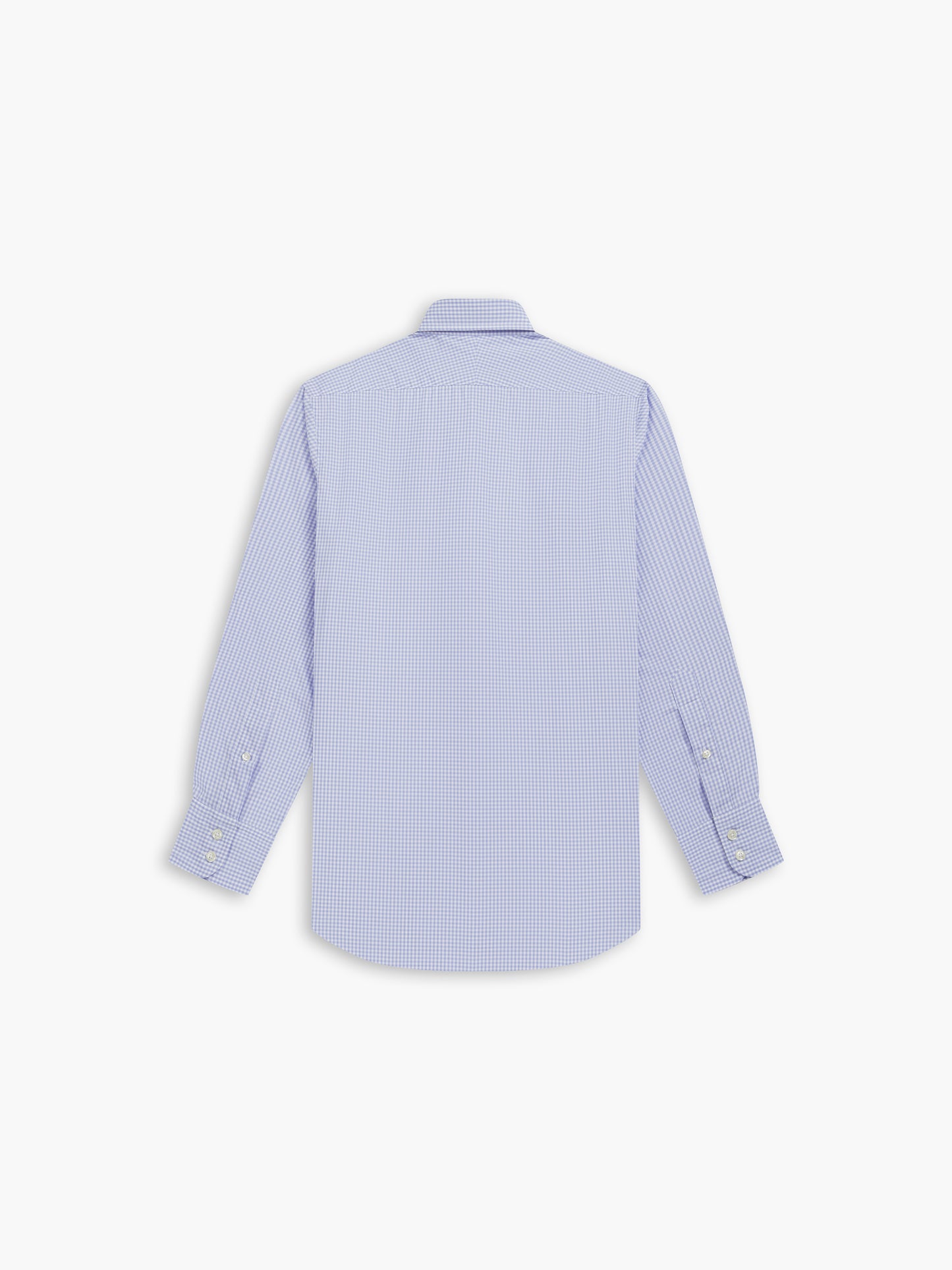 Light Blue Small Gingham Poplin Fitted Single Cuff Classic Collar Shirt