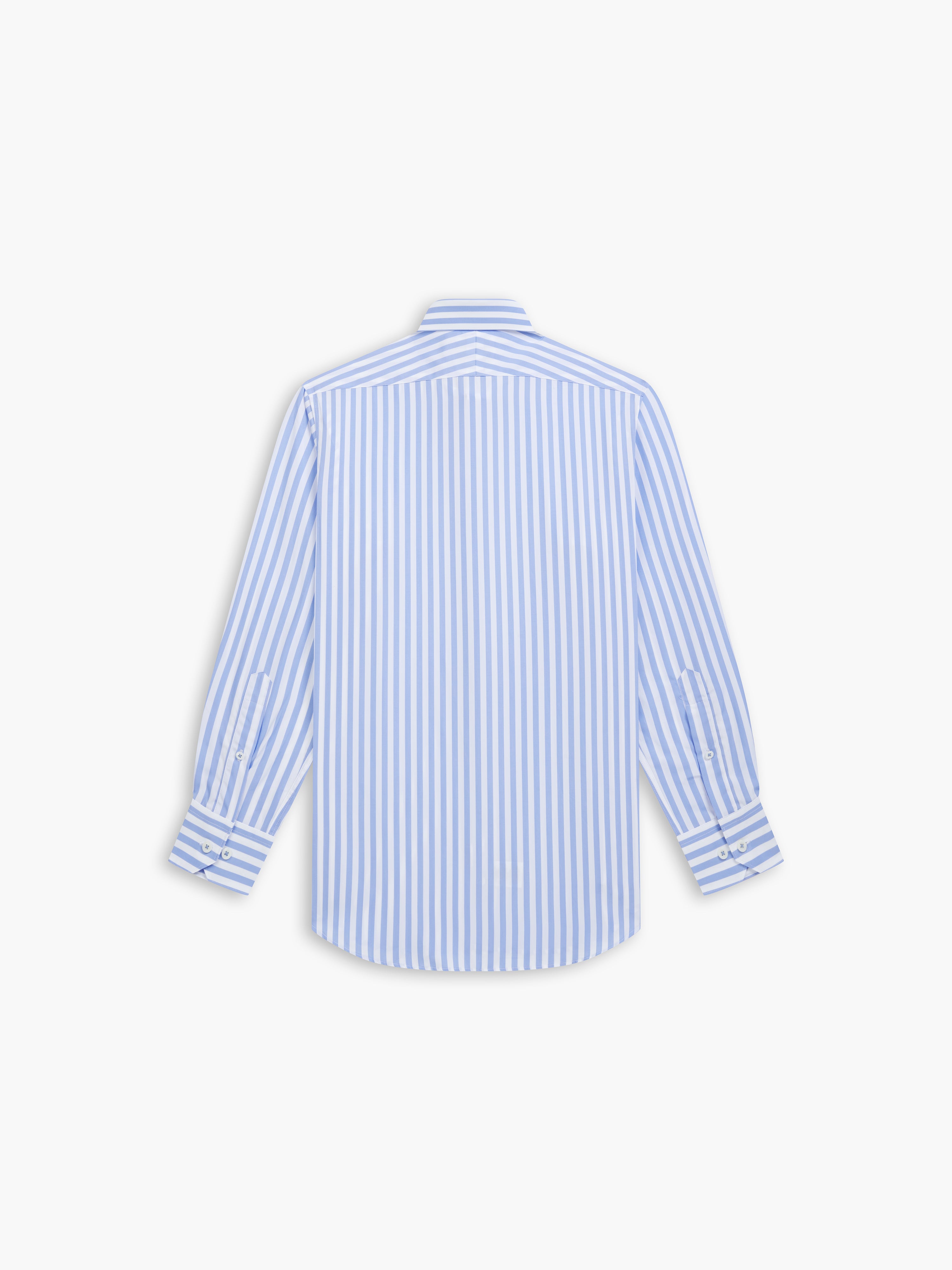 Max Cool Blue Awning Stripe Poplin Slim Fit Single Cuff Classic