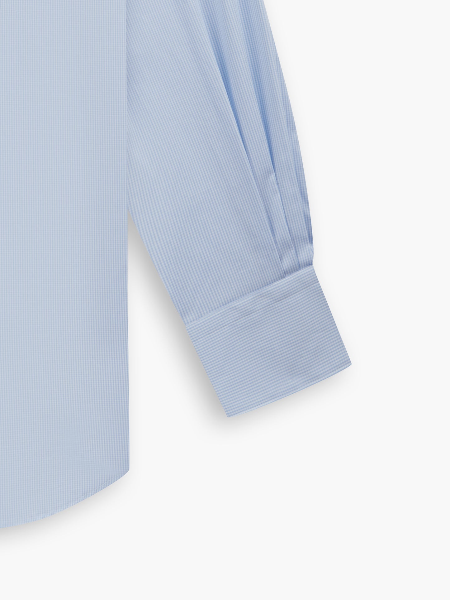 Blue Micro Gingham Stretch Twill Slim Fit Single Cuff Classic Collar Shirt