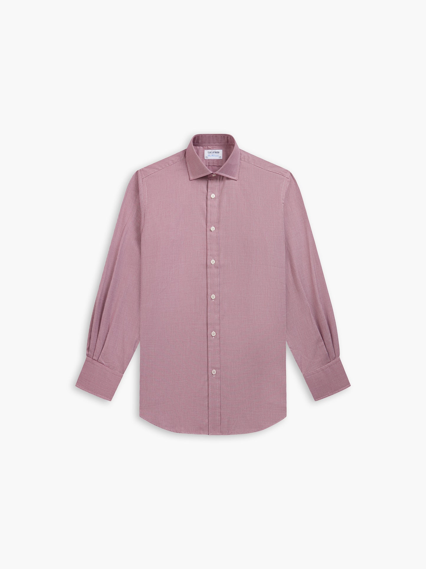Burgundy Dogtooth Plain Weave Slim Fit Single Cuff Classic Collar Shirt