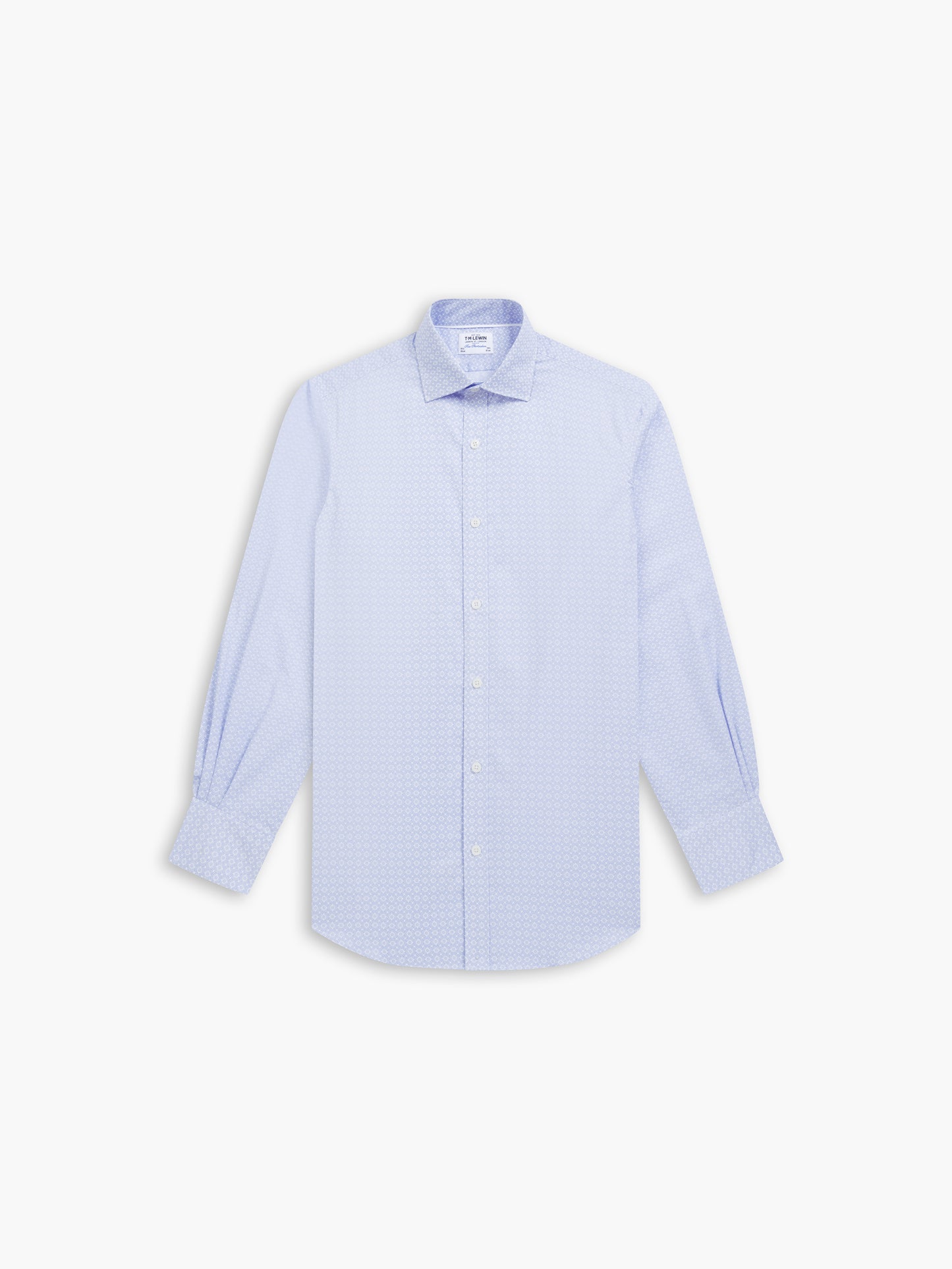Blue Geometric Print Twill Fitted Single Cuff Classic Collar Shirt