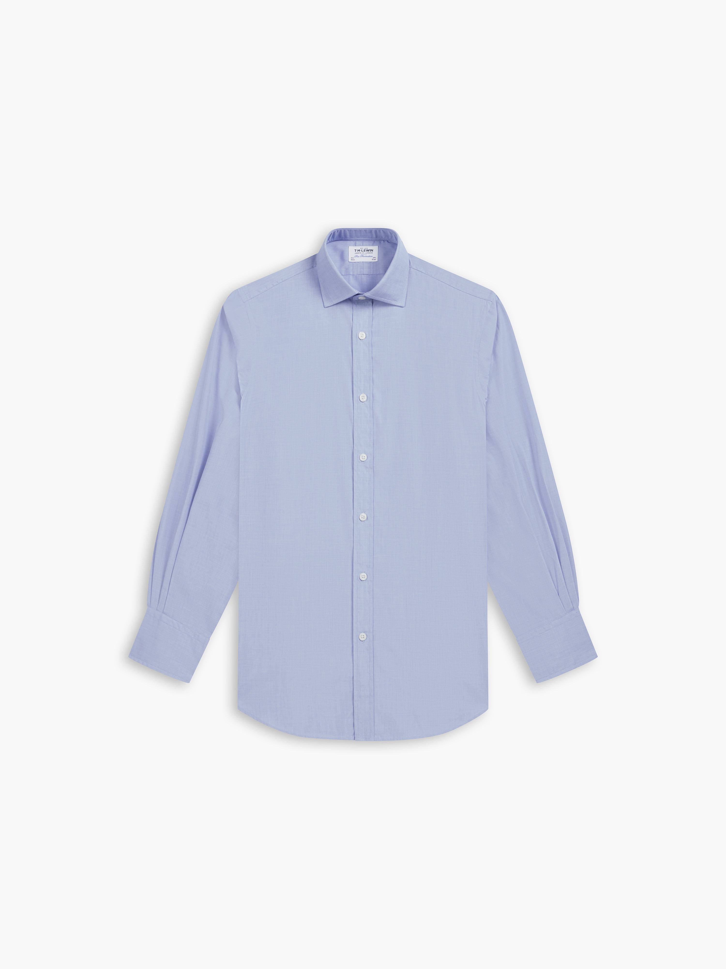 Blue End-on-End Slim Fit Single Cuff Classic Collar Shirt – tmlewinuk