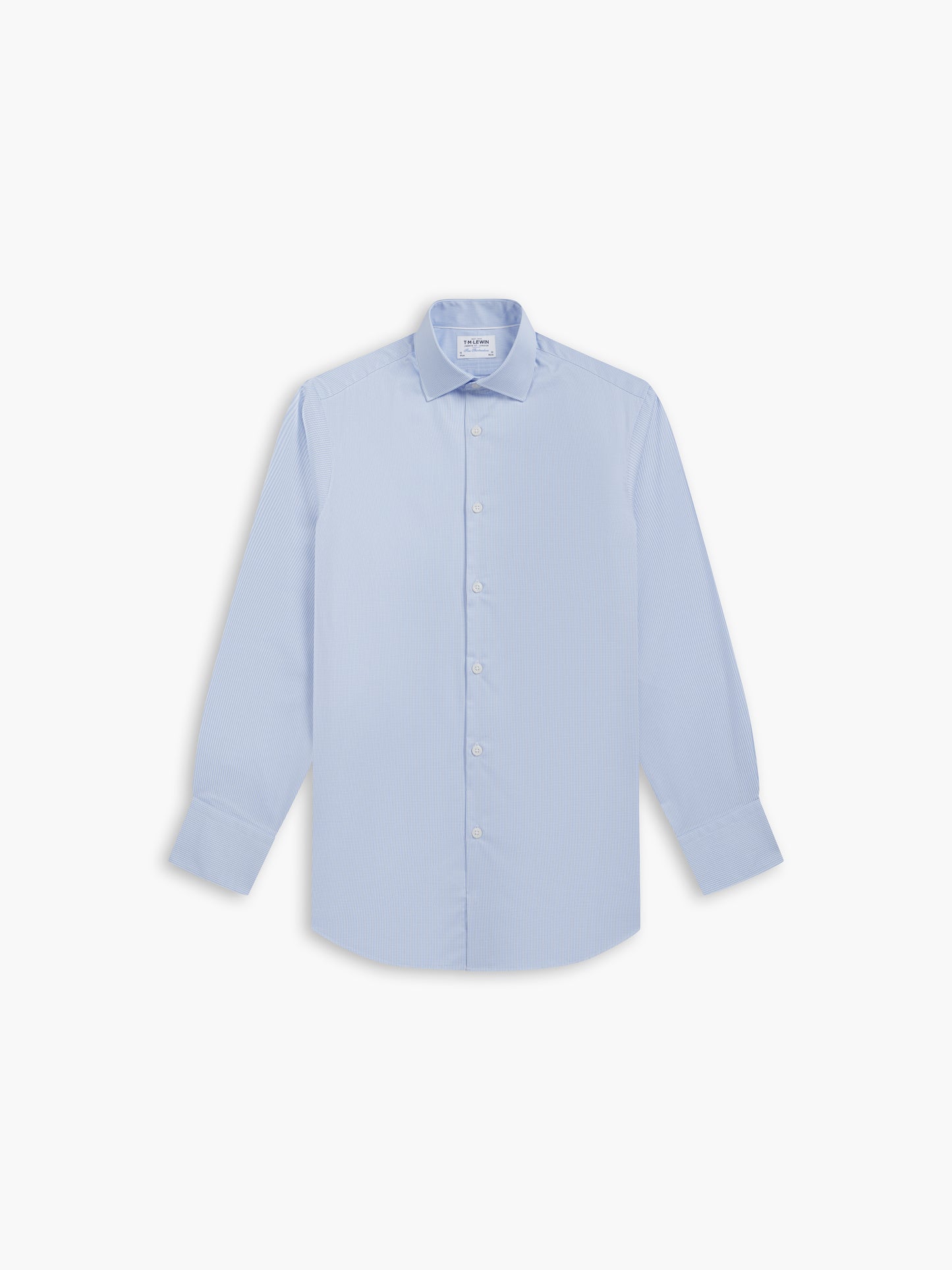Blue Super Micro Check Stretch Twill Super Fitted Single Cuff Classic Collar Shirt