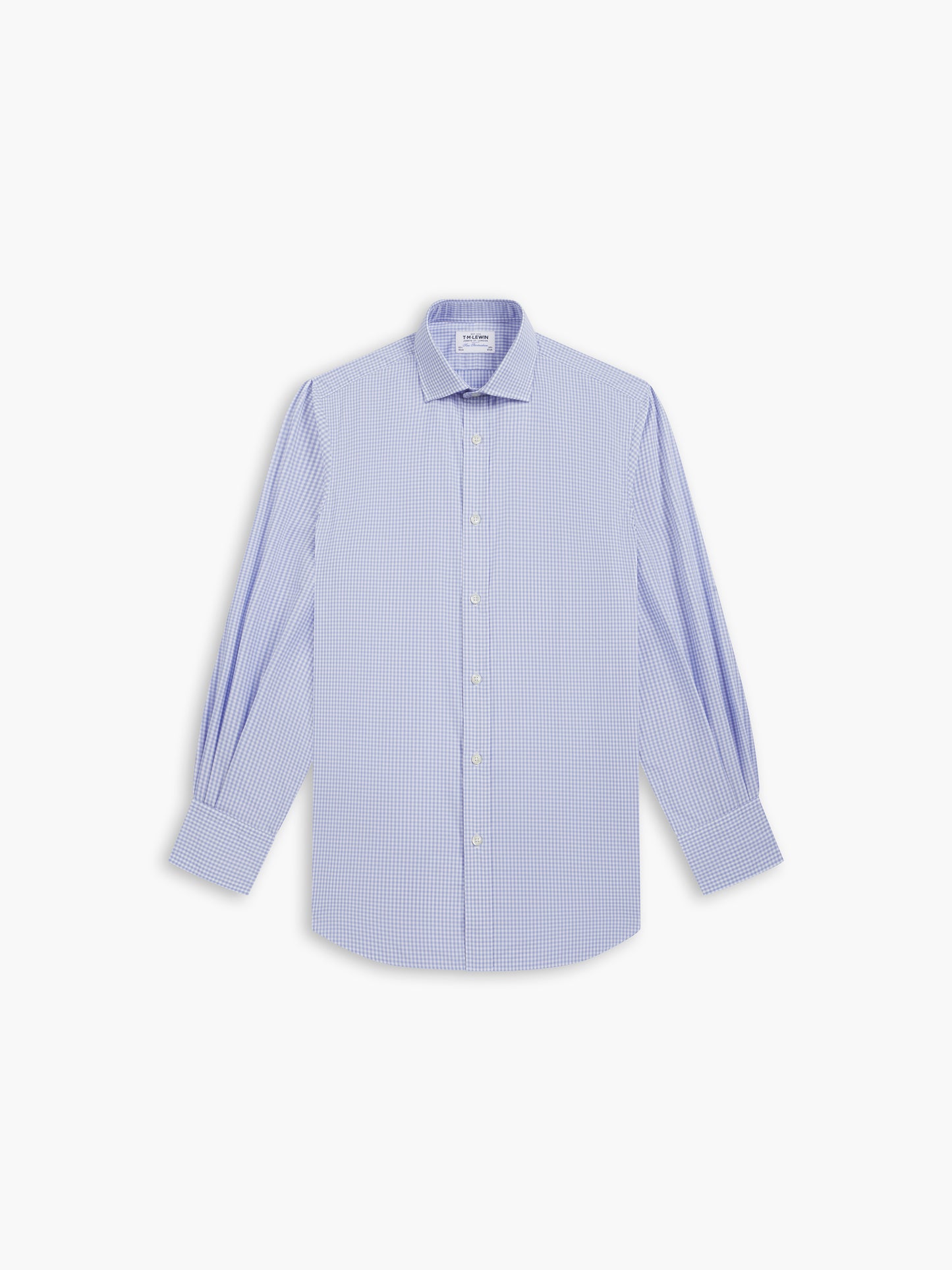 Light Blue Small Gingham Poplin Regular Fit Single Cuff Classic Collar Shirt