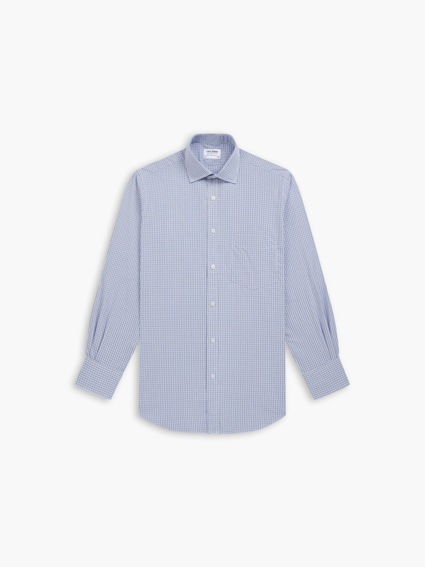 Navy & Blue Multi Grid Check Plain Weave Slim Fit Single Cuff Classic Collar Shirt