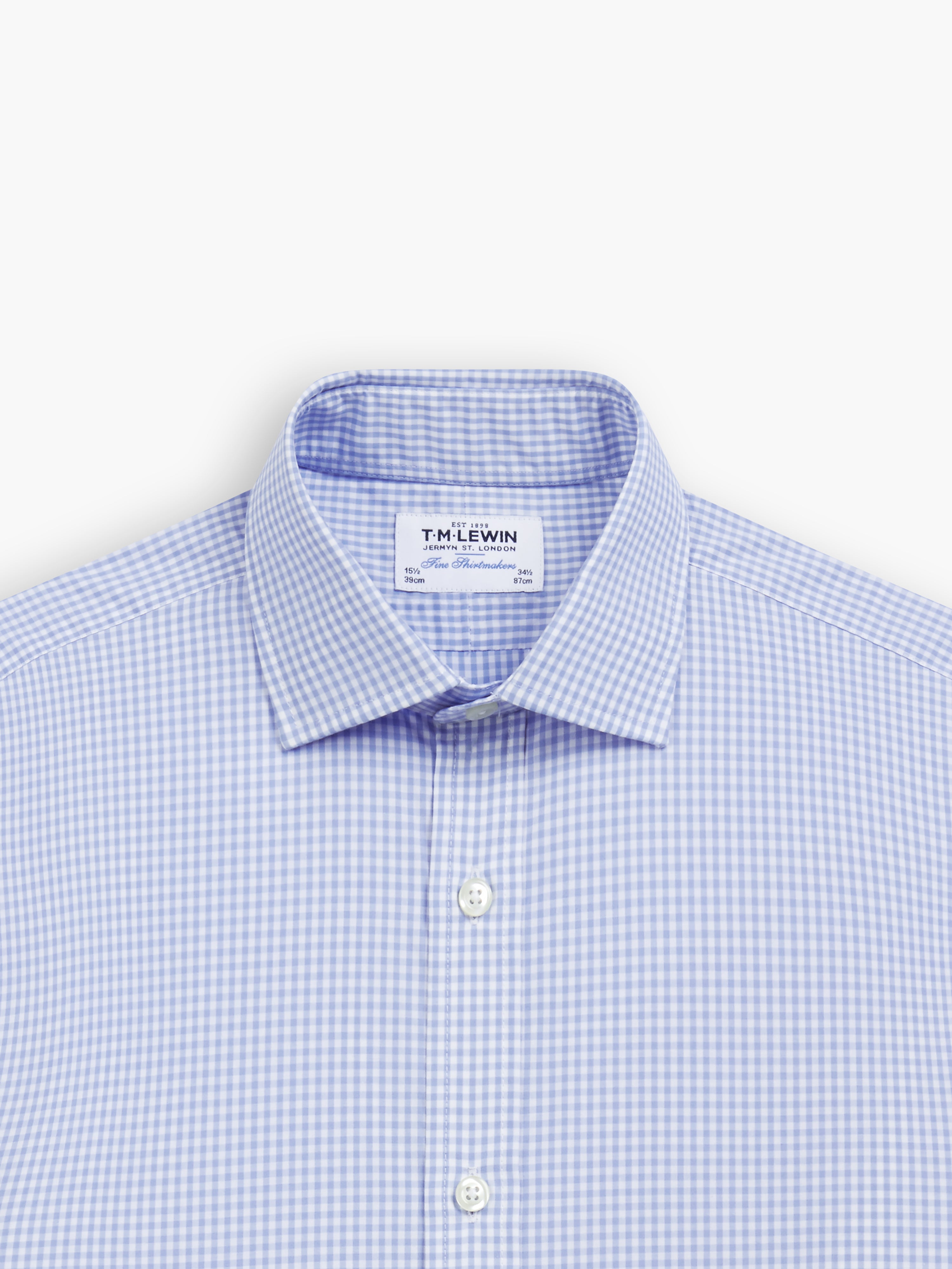 Light Blue Small Gingham Poplin Slim Fit Double Cuff Classic